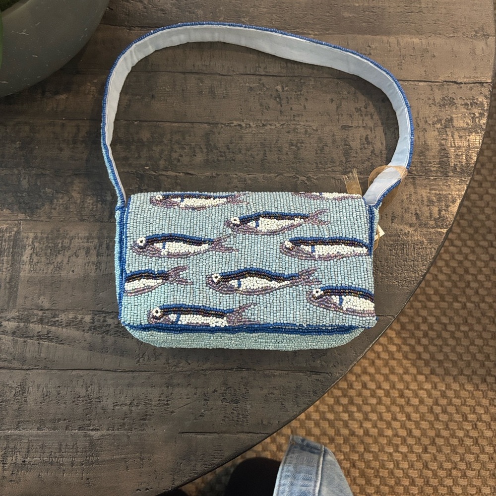 Blue Beaded Fish Pattern Women's Bag